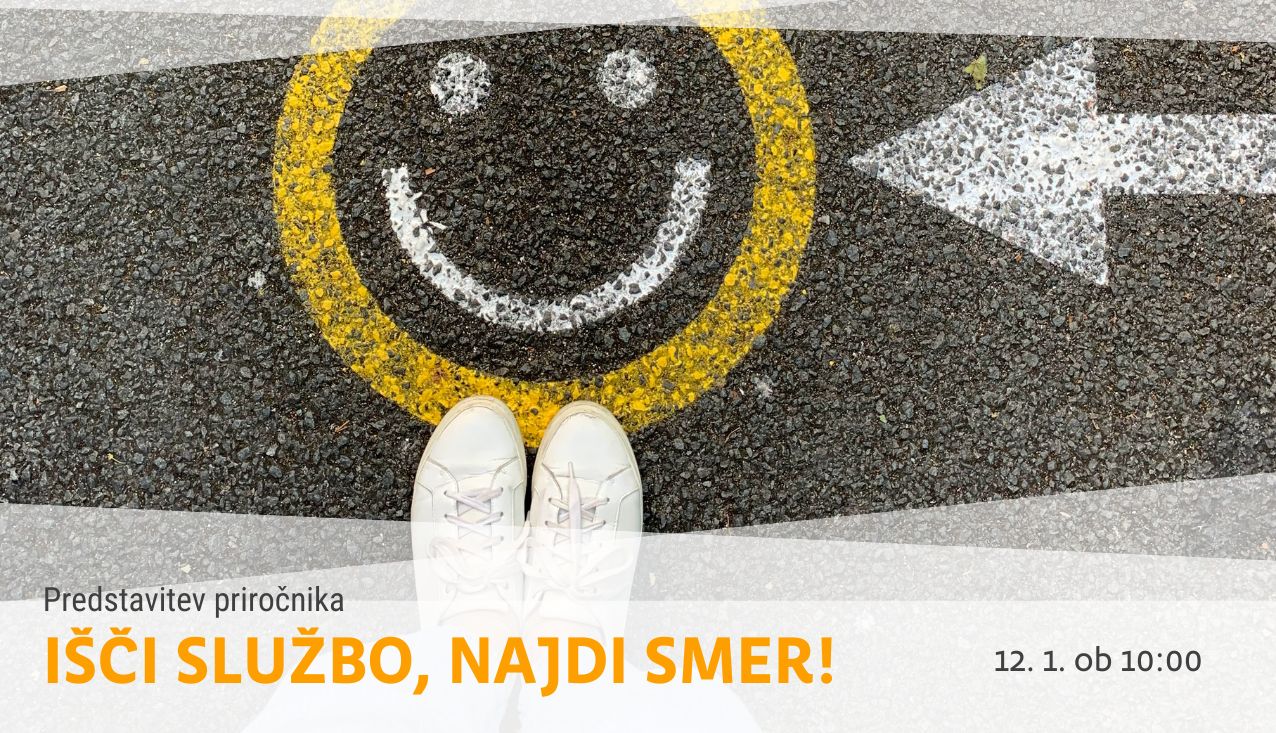 išči službo najdi smer - mlada oseba stoji na asfaltu, na akterem je narisan nasmejan obraz