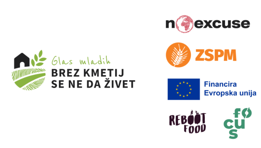 logotipi projekta Glas mladih: Brez kmetij se ne da živet in projektnih partnerjev ter financerjev