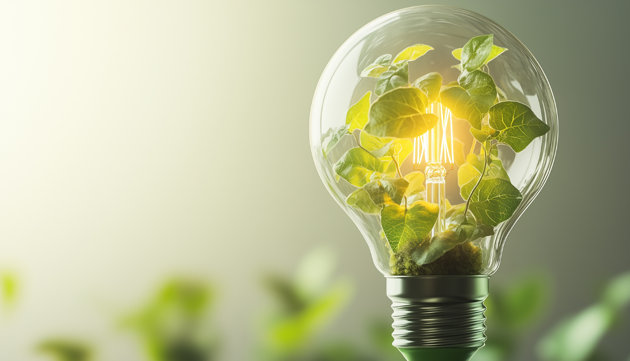 žarnica obkrožena z zelenjem