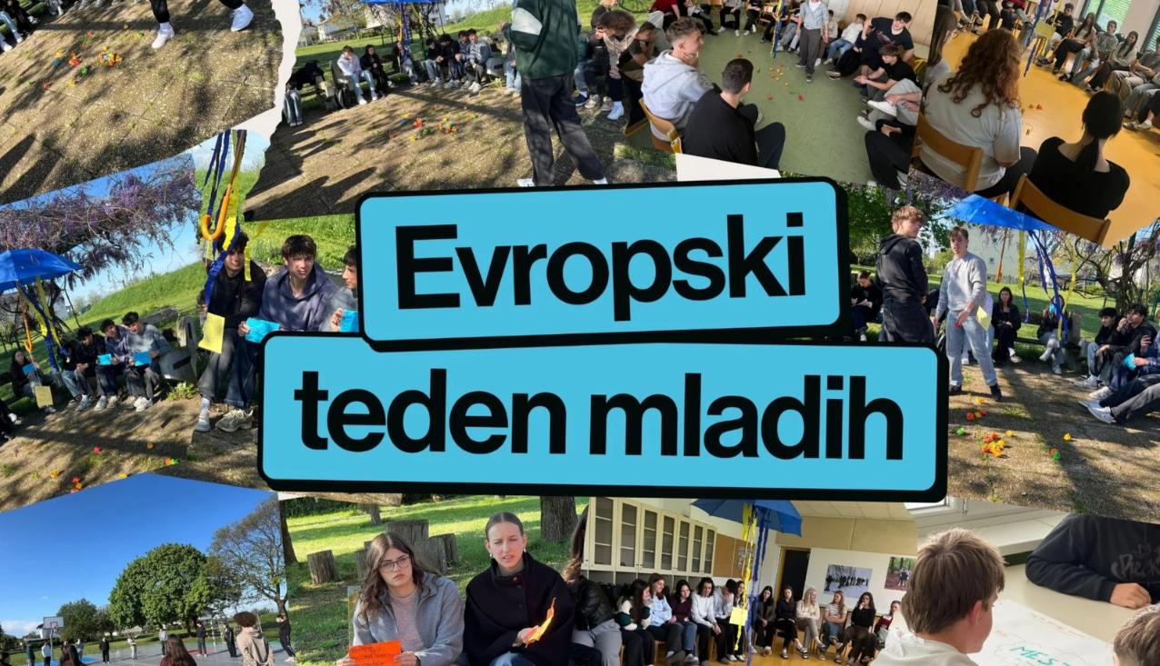 kolaž fotografij s logotipom Evropskega tedna mladih