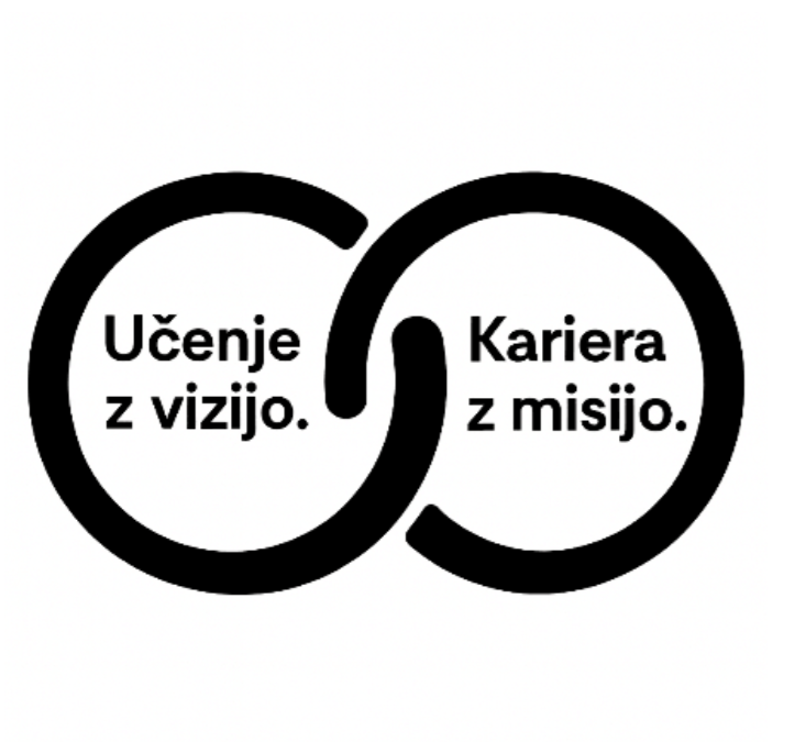 Slika slogana projekta, dva kroga v katerih piše: Učenje z vizijo. Kariera z misijo.