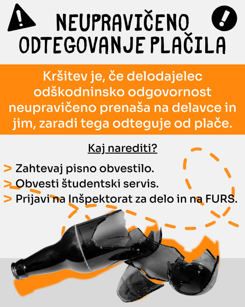 Tekst, ki govori o neupravičenem odtegovanju plačila. Na grafiki je polomljena steklenica.
