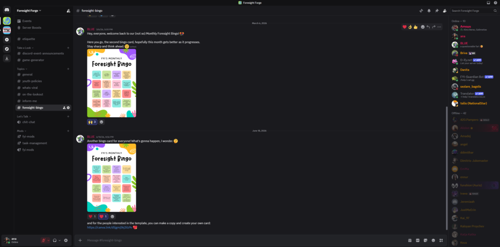 Discord server, na katerem se mladinski delavci in mladi pogovarjamo o prihodnosti.
