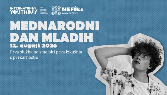 Grafika z besedilom "mednarodni dan mladih", podnaslovom, modro ozadje, na sliki je mladostnik