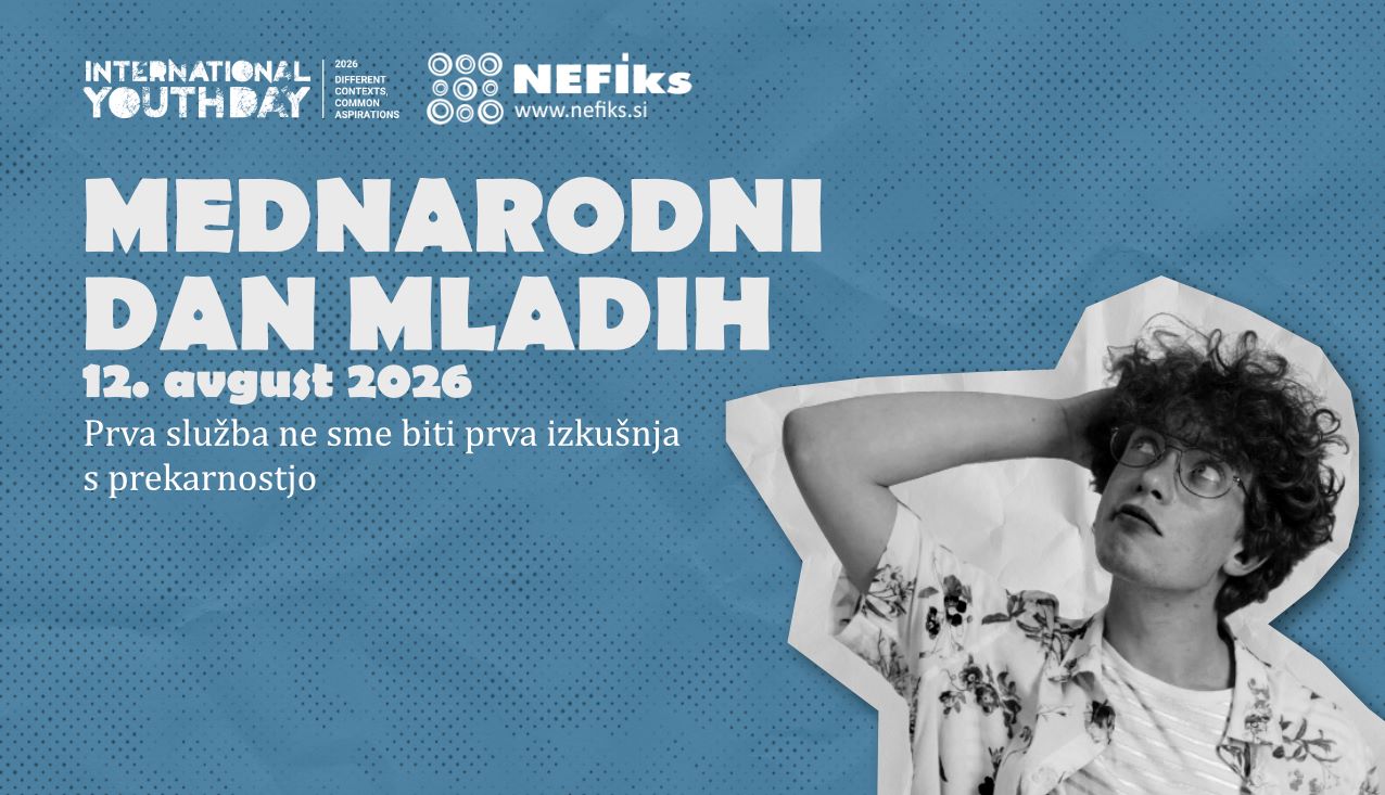 Grafika z besedilom "mednarodni dan mladih", podnaslovom, modro ozadje, na sliki je mladostnik